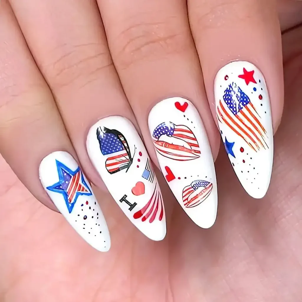 Patriotic nail designs for a stunning 4th of July look, featuring red, white, and blue themes with creative patterns and festive accents