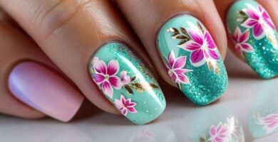 Spring nail designs with floral patterns and pastel colors for a fresh, seasonal look