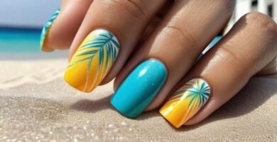 Bright summer nail designs with tropical patterns and vibrant colors for a trendy, seasonal look